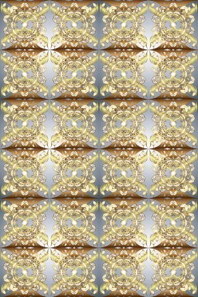 Süslü raster dekorasyonu. Barok tarzında duvar kağıdı tasarımı için kusursuz damaske deseni arkaplanı. Tarafsız, gri ve bej renklerde altın desenli altın elementler.