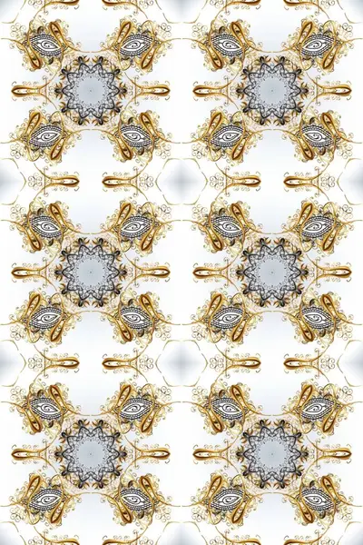 Tarafsız, beyaz, bej ve altın desenli. Klasik raster şablonu. Tekrarlayan ögelerle kusursuz soyut arkaplan.