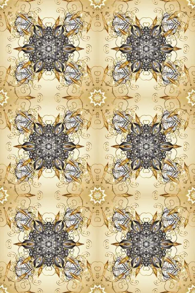 Arkaplan, kumaş, altın duvar kağıdı. Raster altın pürüzsüz desen. Altın desenli gri, bej ve nötr renklerde altın elementler. Düz elle çizilmiş vintage koleksiyonu.