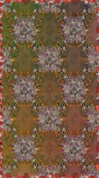 Miles Fleur, süslü püslü bir süs. Raster illüstrasyonu. Tomurcukları papatya çiçekleri olan sevimli bir çiçek deseni. Kumaş, tekstil, duvar kağıdı baskısı için. Kusursuz bir geçmişi var. Antika retro tarzı.