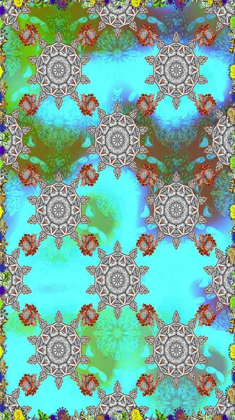 Güzel kumaş deseni. Raster Illustrasyon 'da moda olmayan çiçek deseni. Renkli Yaz Temalı Kusursuz Arkaplan. Düz Çiçek Elementleri Tasarımı.