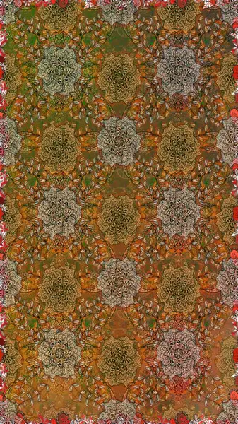 Şirin çiçekleri ve kahverengi ve bej renklerinde yaprakları olan kusursuz desenler, suluboya çiçek desenleri, duvar kağıdı, kart veya kumaş için fayanslı. Raster illüstrasyonu.