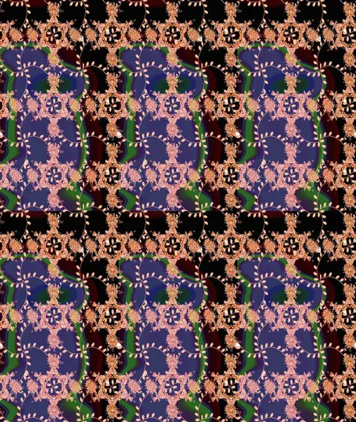 Menekşe ve siyah renkler üzerinde. Menekşe ve siyah renkli menekşe ve siyah papatya deseni. Raster illüstrasyonu.