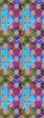 Retro tekstil tasarım koleksiyonu. El çizimi çiçek unsurları olan soyut, dikişsiz raster deseni. Mavi maviye. Çiçekli ipek eşarp. 1950 'ler-1960' lar motifleri.