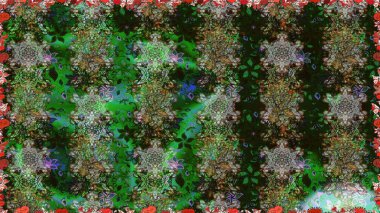 Çiçek grisi ve yeşil pürüzsüz desen. Raster çiçek izi. Raster Yumuşak kumaş deseni. Klasik taslak çizimi.