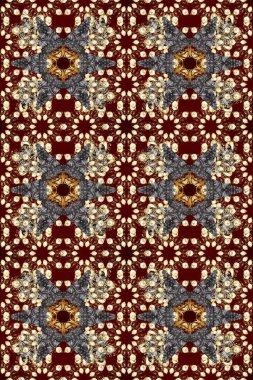 Raster illüstrasyonu. Süslü dekorasyon. Damask altın soyut çiçek deseni kahverengi, gri ve bej renklerde.