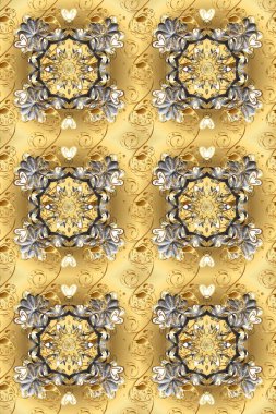 Kusursuz klasik bej, sarı, gri ve altın desenli. Klasik klasik klasik arka plan. Geleneksel oryantasyon süsü.