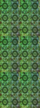 Altın desenli çiçek dekoru. Çizgi sanatı tasarım şablonu için kusursuz sınır. Davetiyeler, kartlar, web sayfası için Raster illüstrasyon. Doğu tarzı element. Yeşil renkte altın element.