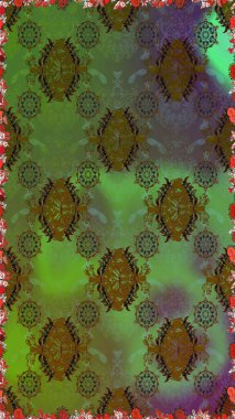 Raster Modaya uygun kumaş deseni. Yeşil renkli şirin çiçek deseni. Renkli Bahar Temalı Kusursuz Arkaplan. Düz Çiçek Elementleri Tasarımı.