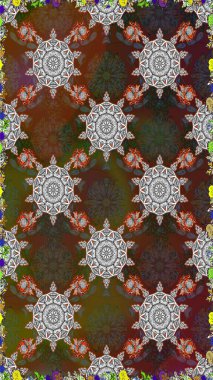 Raster deseni. Nazik, yaz çiçekleri kahverengi ve gri renklerde. Küçük çiçekteki sevimli çiçek deseni. Raster illüstrasyonu.