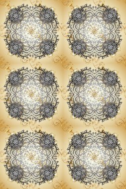 Düz elle çizilmiş klasik koleksiyon. Arkaplan, kumaş, altın duvar kağıdı. Raster altın pürüzsüz desen. Altın desenli bej, gri ve nötr renklerde altın elementler.