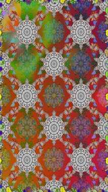 Çiçeklerle suluboya desenli çiçek deseni. Raster illüstrasyonu. Kahverengi ve gri renkli Asyalı tekstil.