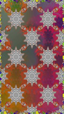 Çiçekli el, pürüzsüz desen çizmiş. Modern gelişim kahverengi ve gri raster arka plan duvar kâğıdı illüstrasyonu klasik çizgili iz sürme desenli çiçekler, çiçekli süsler.