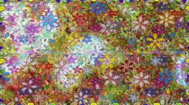 Kahverengi ve nötr renklerde çiçekler. Renkli Bahar Temalı Kusursuz Arkaplan. Düz Çiçek Elementleri Tasarımı. Çiçekli, suluboya desenli kusursuz çiçek deseni. Raster illüstrasyonu.