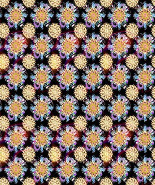 Renkli Yaz Temalı Kusursuz Arkaplan. Raster Illustrasyon 'da moda olmayan çiçek deseni. Düz Çiçek Elementleri Tasarımı. Siyah ve bej renkli çiçekler.