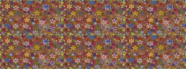 Kahverengi ve yeşil renklerde zarif çiçekli suluboya. Renkli Bahar Temalı Kusursuz Arkaplan. Düz Çiçek Elementleri Tasarımı. Raster illüstrasyonu.