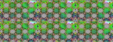 Yeşil ve gri renkte etnik çiçeklerle kusursuz bir desen. Raster Çiçek İllüstrasyonu güzel tekstil..