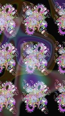 Çiçek ve yapraklı karalama şeklinde Raster çiçek deseni. Kahverengi renklerde bahar çiçekleri. Raster illüstrasyonu.