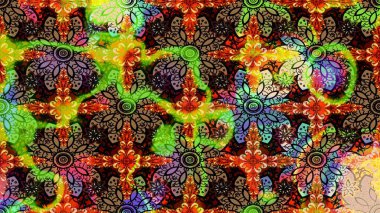 Siyah renkli etnik çiçeklerle süslenmiş zarif bir eskiz şekli. Asya Tekstil 'inde Raster Çiçek İllüstrasyonu.