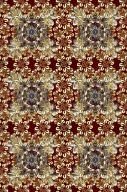 Doğu tarzında klasik tasarım öğesi. Süslü dantel iz sürücü. Geleneksel Arap dekoru gri, kahverengi, bej renkler. Duvar kâğıdı için altın süslü bir illüstrasyon. Raster çiçek desenli kusursuz desen.