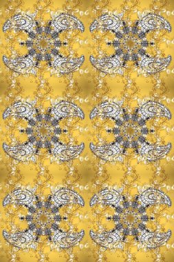 Noel altın kar tanesi kusursuz desen. Sarı, bej ve gri renklerde altın kar taneleri. Sembol bayramı, yeni yıl kutlamaları, altın desenler. Kış kar dokusu duvar kağıdı.