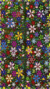 Çiçek duvar kâğıdı. Yeşil ve gri renkli şirin tekstil tarzında. Çiçek arkaplan. Raster illüstrasyonu. Renkli, pürüzsüz desen.