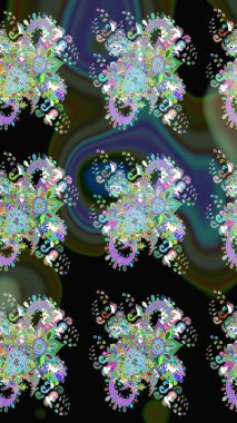 Raster illüstrasyonundaki çiçek desenli çizim. Siyah renkli çiçekler. Renkli Bahar Teması eskiz kalıbı. Düz Çiçek Elementleri Tasarımı.