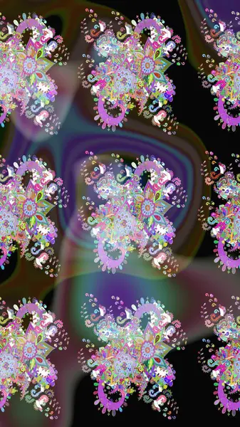 Çiçek ve yapraklı karalama şeklinde Raster çiçek deseni. Kahverengi renklerde bahar çiçekleri. Raster illüstrasyonu.