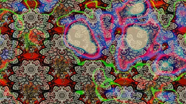 Yapraklı çiçekler ve kır renkli papatya çiçekleri. Eskiz arkaplan modeli. Raster - stok.