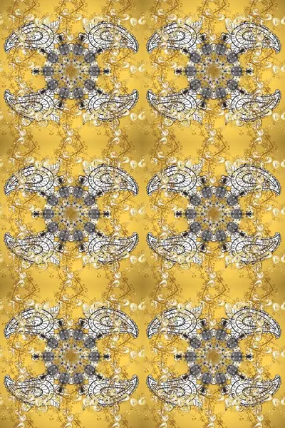 Noel altın kar tanesi kusursuz desen. Sarı, bej ve gri renklerde altın kar taneleri. Sembol bayramı, yeni yıl kutlamaları, altın desenler. Kış kar dokusu duvar kağıdı.