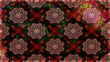 Raster. Siyah renkte güzel çiçekler, suluboya desenli, duvar kağıdı, kart ya da kumaş için fayanslı, kusursuz desenli..