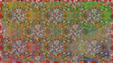 Etnik Mandala havlusu. Raster Henna tarzı. Tebrik kartı geçmişi, boyama kitabı, arkaplan ve tekstil için kullanılabilir. Sınır Kızılderili çiçekli paisley patten. Kusursuz süs izi..