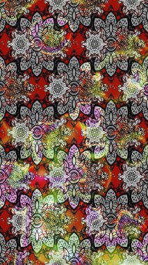 Parmak izi, kumaş, duvar kâğıdı, tekstil için raster dokusu. Nakış desenli çiçek deseni. Renkli grunge soyut arkaplanı Cologray çiçekleriyle zenginleştirir.