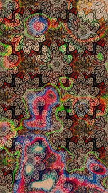 Raster illüstrasyonundaki çiçek desenli çizim. Bej renkte çiçekler.