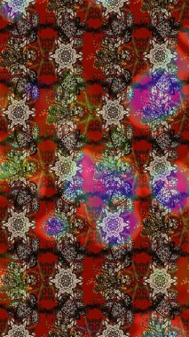 Raster illüstrasyonu. Taslak desenli, modaya uygun kumaş deseni. Düz Çiçek Elementleri Tasarımı. Şirin çiçek elementleri. Renkli Bahar Teması çizim şablonu.