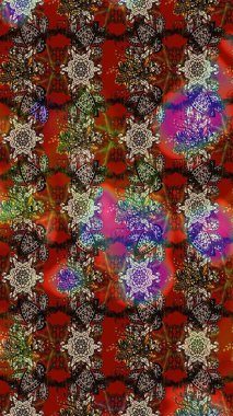 Raster illüstrasyonu. Taslak desenli, modaya uygun kumaş deseni. Düz Çiçek Elementleri Tasarımı. Şirin çiçek elementleri. Renkli Bahar Teması çizim şablonu.