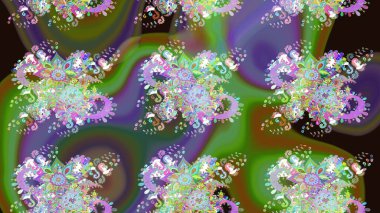 Raster illüstrasyonu. Asya tekstil tarzında. Yeşil renkli çiçekler. Raster illüstrasyonu. Çiçek desenini çiz.