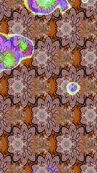 Raster illüstrasyonu. Kahverengi renkli çiçekler. Çizim çiçek deseni duvar kağıdı için kullanılabilir.