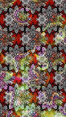 Parmak izi, kumaş, duvar kâğıdı, tekstil için raster dokusu. Nakış desenli çiçek deseni. Renkli grunge soyut arkaplanı Cologray çiçekleriyle zenginleştirir.