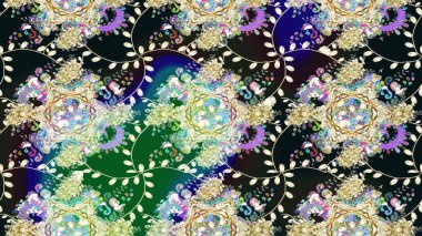 El çizimi. Raster illüstrasyonu. Çiçekli, yapraklı, çiçek desenli çizim..