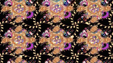 Raster illüstrasyonu. Suluboya çiçekli çiçek deseni. Siyah renkte güzel tekstil.