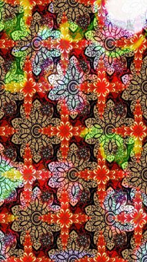 Tekstil, kumaş, ambalaj, hatıra defteri için hoş bir çiçek arkaplanı. Kırmızı arka planda. Çocuksu tasarım. Elle çizilmiş karalama çiçekleri ile Raster çizim deseni.