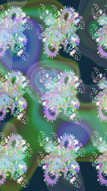 Zarif, parlak ve yeşil çiçek desenli bir taslak. Sabıka baskıları, bebek kıyafetleri, duvar kâğıtları, paket kutuları vb..