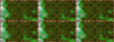 Raster deseni. Yeşil ve kahverengi el çizimi desen. Sanat, esinlenerek ve kahverengiye benzer çiçekler bırakır. Karalama çiçekleri kusursuz desen.