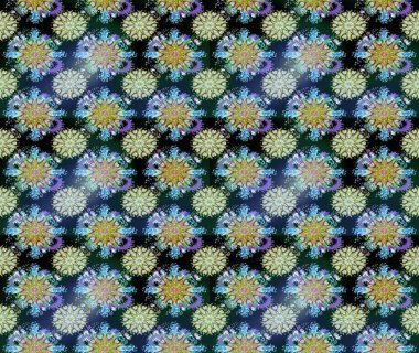 Raster illüstrasyonu. Mavi ve nötr renklerde. Mavi ve nötr renklerde mavi ve nötr papatyalar deseni.