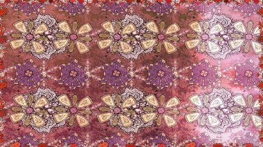 Çiçeksiz desenli arka plan. Kahverengi ve pembe renkli çiçekler. Renkli Bahar Temalı Kusursuz Arkaplan. Düz Çiçek Elementleri Tasarım Raster illüstrasyonu.