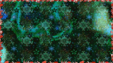 Yeşil renkli çiçekler. Çiçek deseni. Raster illüstrasyonu. Yeşil renklerde çiçeksiz. Şatafatlı bahar bahçesi dokusu.