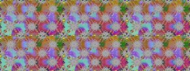 Raster illüstrasyonu. Güzel çiçekli kusursuz desen ve gri renkli yapraklar, suluboya çiçek deseni, duvar kağıdı, kart veya kumaş için fayanslı.