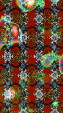 Raster Floral Illustration, Asyalı tekstil. Kahverengi renkli etnik çiçeklerle zarif bir eskiz deseni..