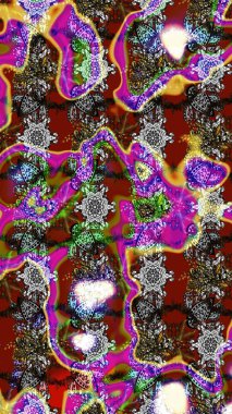 Çok renkli, zarif küçük çiçekler ve gri renkli komik böcekler, raster desen, illüstrasyon.